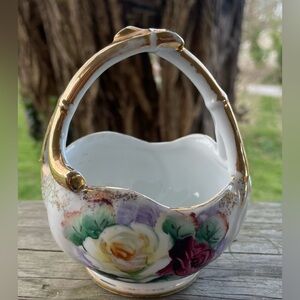Vintage Ucagco Porcelain Basket Gold Trim made in Japan